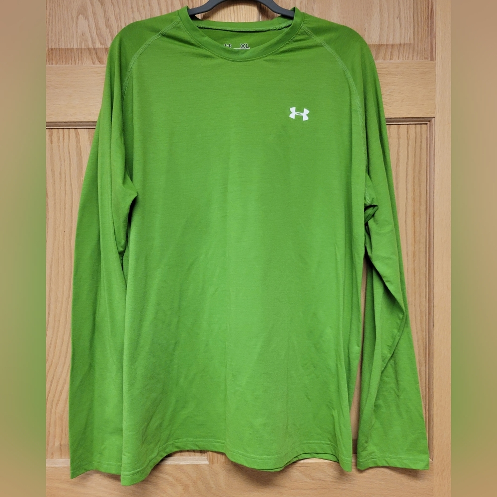 Under Armour Men's Loose Heat Gear Long Sleeve Top Lime Green T-Shirt Size XL